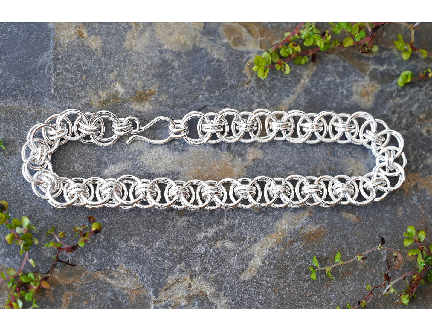 Double Lucky Bracelet in Sterling Silver, 8mm Wide Bracelet in Recycled Silver