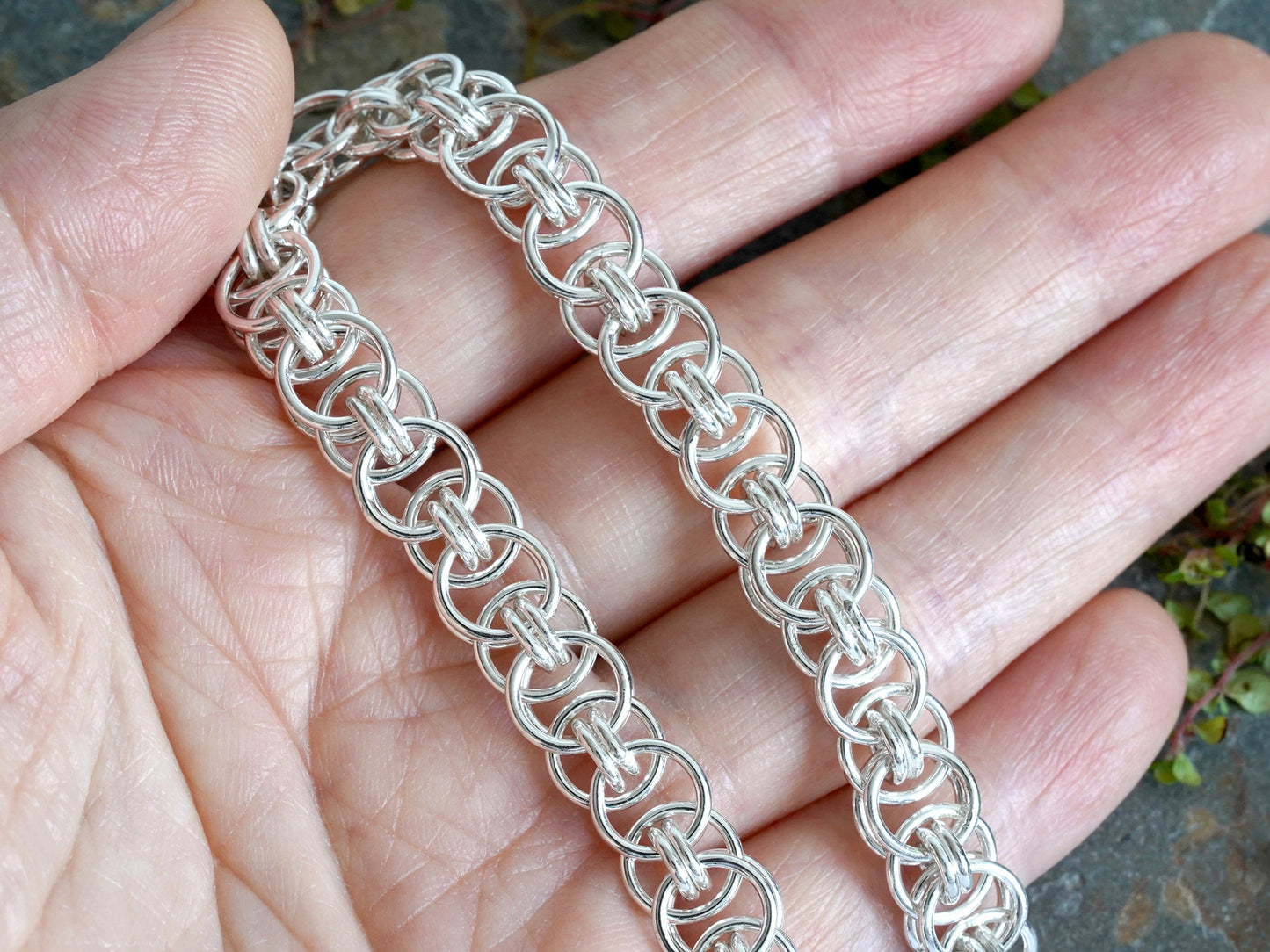 Double Lucky Bracelet in Sterling Silver, 8mm Wide Bracelet in Recycled Silver