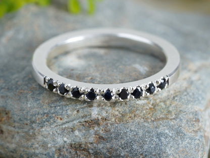 Black Sapphire Wedding Ring, Sapphire Eternity Ring, Pave Sapphire Ring, Made to Order