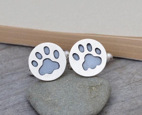 Pawprint Cufflinks in Sterling Silver, Personalized Pawprint Cufflinks