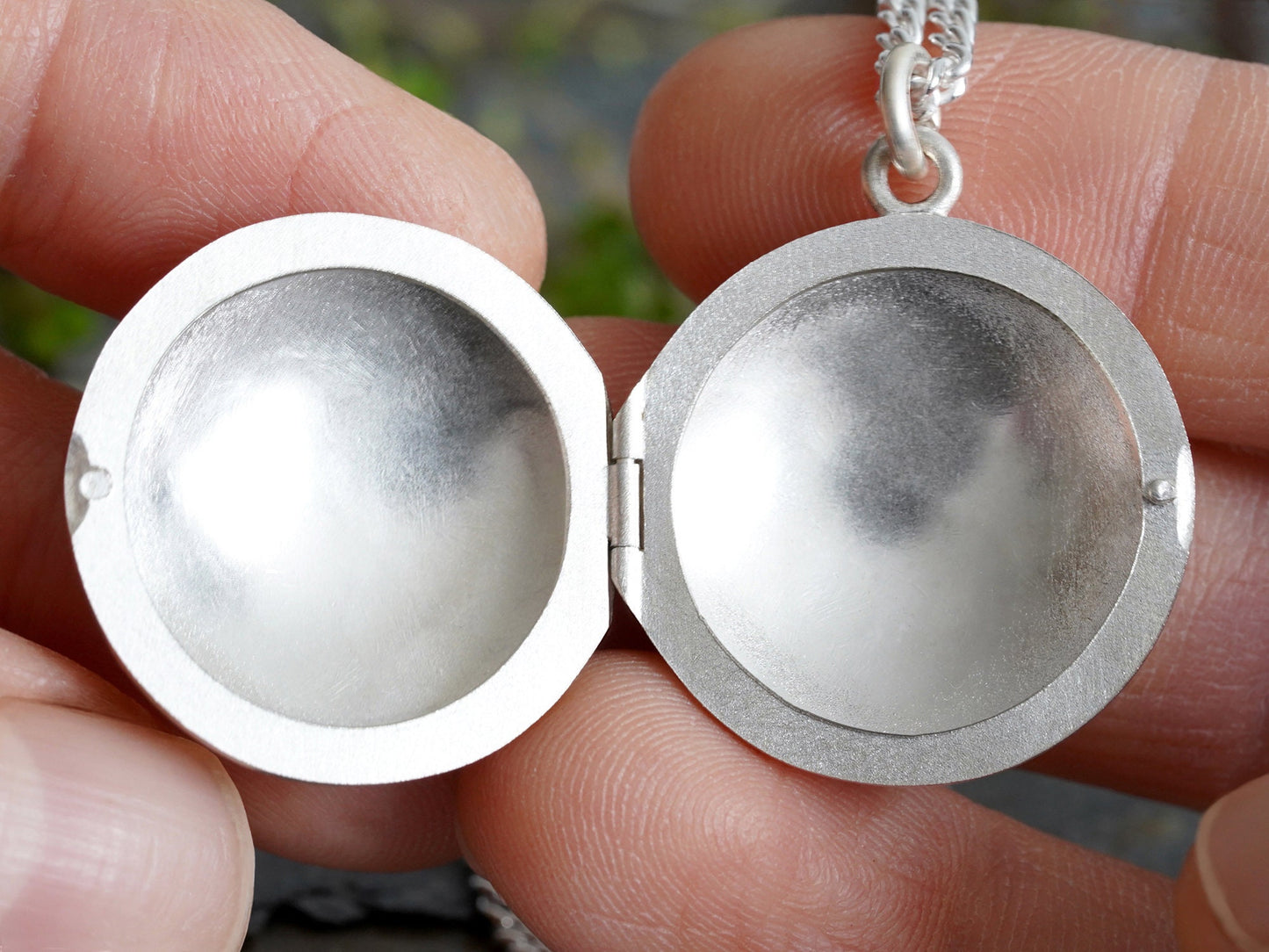 Round Photo Locket Necklace in Sterling Silver, Small Handmade Locket Necklace, Secret Locket Box in Silver