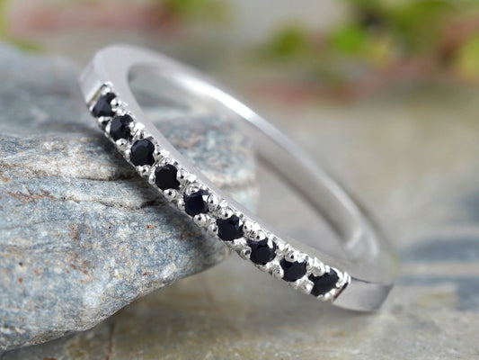 Black Sapphire Wedding Ring, Sapphire Eternity Ring, Pave Sapphire Ring, Made to Order