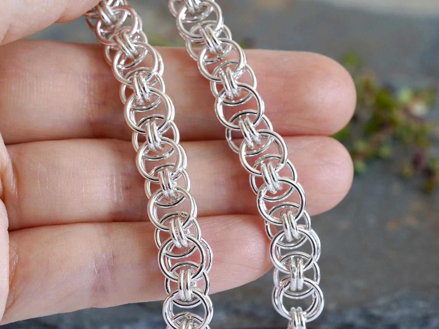 Double Lucky Bracelet in Sterling Silver, 8mm Wide Bracelet in Recycled Silver