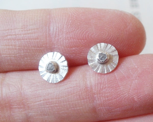 Daisy Diamond Stud Earrings, Rough Diamond Ear Posts, Small Diamond Stud Earrings