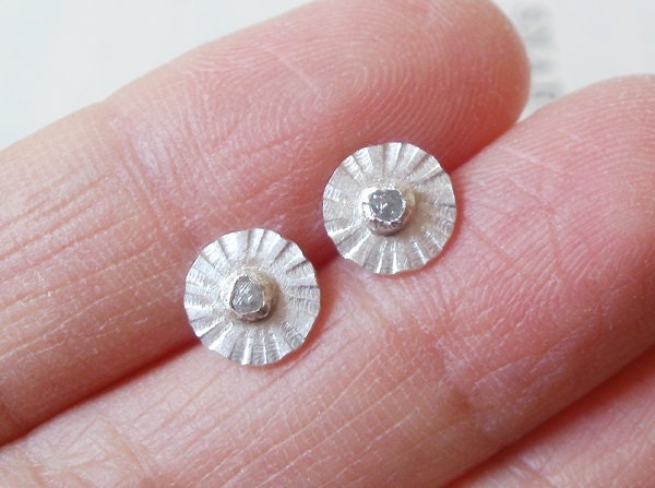 Daisy Diamond Stud Earrings, Rough Diamond Ear Posts, Small Diamond Stud Earrings