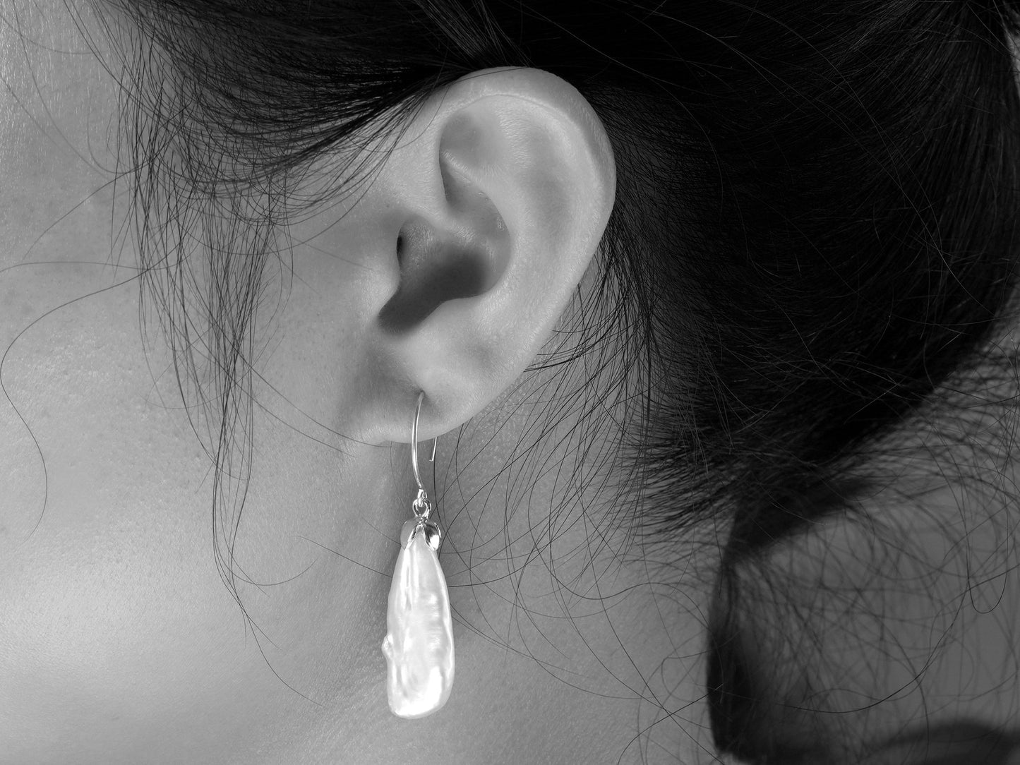 Natural Keshi Pearl Dangle Earrings in Sterling Silver, Bridal Earrings