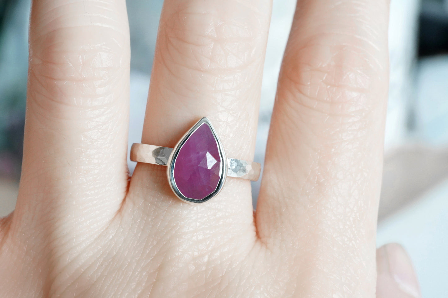 Rose Cut Pink Sapphire Ring, Raindrop Pink Sapphire Ring, September Birthstone Ring