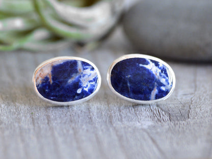 Sodalite Cufflinks in Sterling Silver, Gemstone Cufflinks