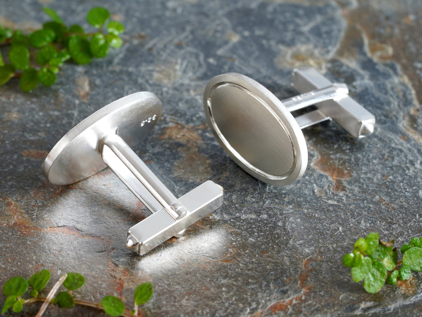 Art Deco Oval Cufflinks in Sterling Silver, Classic Hand Engraved Cufflinks