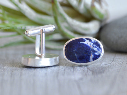 Sodalite Cufflinks in Sterling Silver, Gemstone Cufflinks