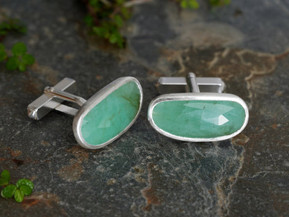 9.1ct Emerald Cufflinks in Sterling Silver, One of a Kind Cufflinks, Gemstone Cufflinks