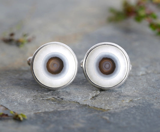 Agate Cufflinks in Sterling Silver, One of A Kind Cufflinks, Gemstone Cufflinks in Sterling Silver