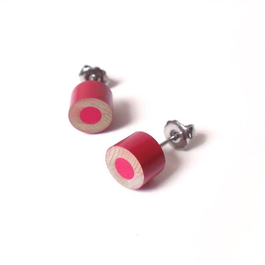 Colour Pencil Stud Earrings in Rose Pink, Pink Pencil Ear Posts