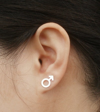 Mars & Venus Stud Earrings in Sterling Silver, Boy and Girl Ear Posts