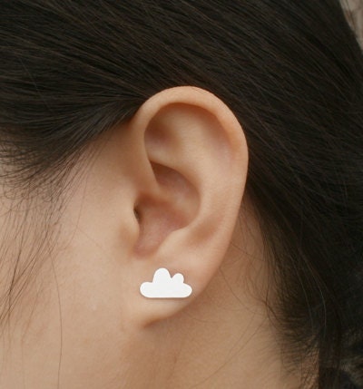 Fluffy Cloud Stud Earrings in Sterling Silver, Silver Cloud Ear Posts