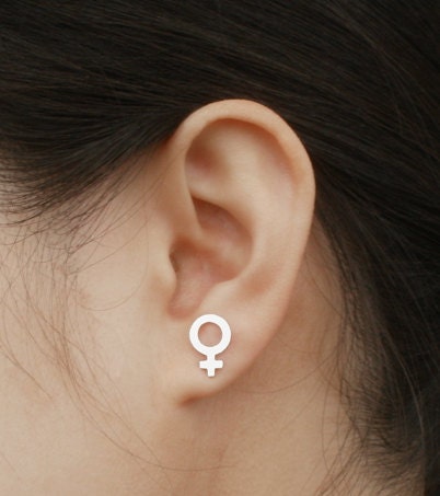 Mars & Venus Stud Earrings in Sterling Silver, Boy and Girl Ear Posts
