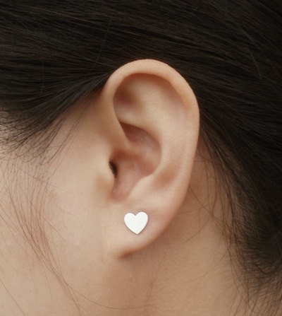 Silver Heart Shape Ear Posts, Sweet Heart Stud Earrings in Sterling Silver