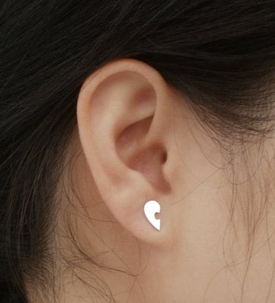 Puzzle Heart Shape Ear Posts in Sterling Silver, Silver Jigsaw Puzzle Stud Earrings