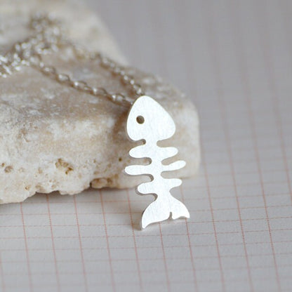 Fishbone Necklace in Sterling Silver, Silver Fish Bone Necklace