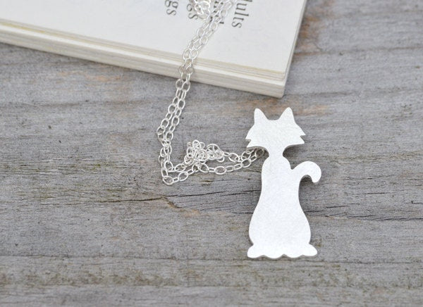 Naughty Cat Necklace in Sterling Silver, Silver Kitten Necklace