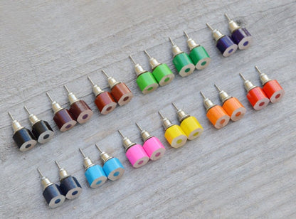 Colour Pencil Stud Earrings, Hexagon Pencil Ear Posts, Colourful Pencil Earrings