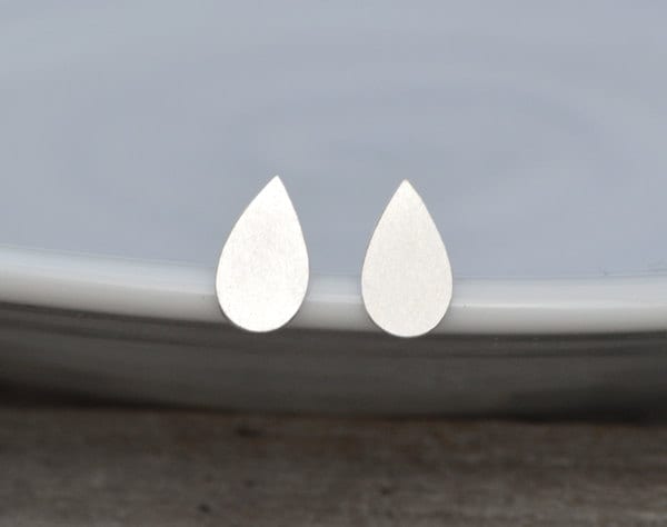 Raindrop Stud Earrings in Sterling Silver, Silver Teardrop Ear Post