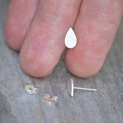 Raindrop Stud Earrings in Sterling Silver, Silver Teardrop Ear Post