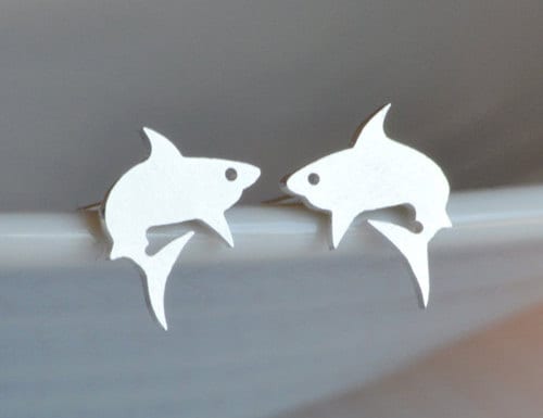 Shark Stud Earrings in Sterling Silver, Silver Shark Ear Posts, Animal Stud Earrings