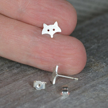 Fox Stud Earrings in Sterling Silver, Silver Fox Earrings