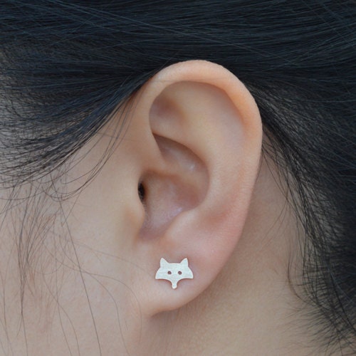 Fox Stud Earrings in Sterling Silver, Silver Fox Earrings
