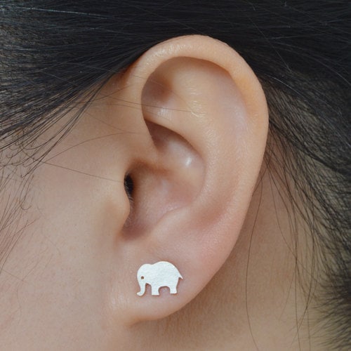 Elephant Stud Earrings, Animal Ear Posts in Sterling Silver