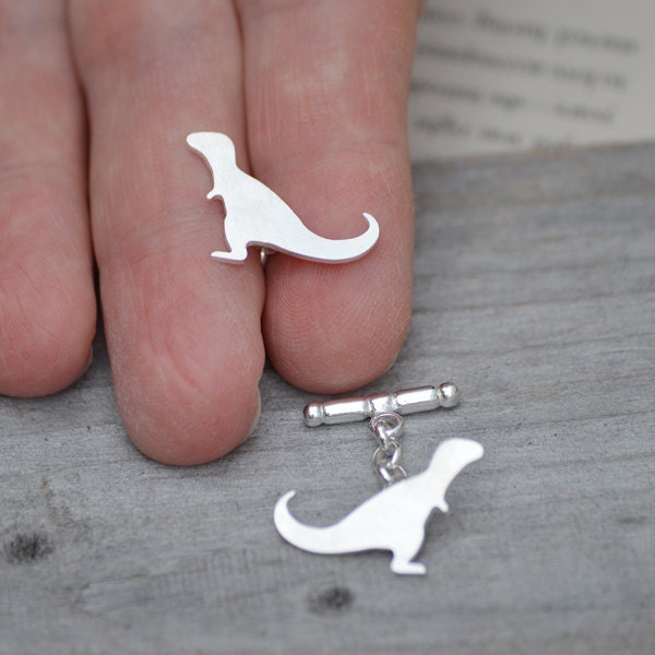 T-Rex Dinosaur Cufflinks in Sterling Silver, Personalized Dinosaur Cufflinks