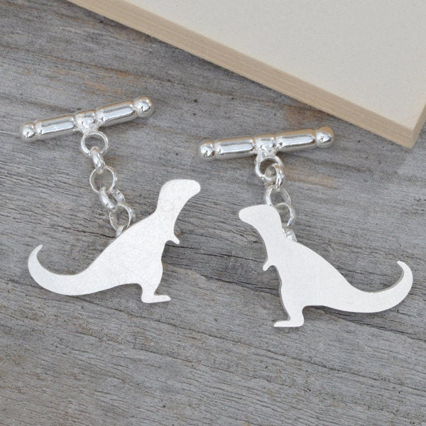 T-Rex Dinosaur Cufflinks in Sterling Silver, Personalized Dinosaur Cufflinks