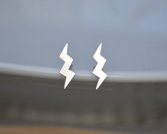Lightning Stud Earrings in Sterling Silver, Silver Lightning Ear Posts