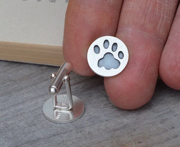 Pawprint Cufflinks in Sterling Silver, Personalized Pawprint Cufflinks