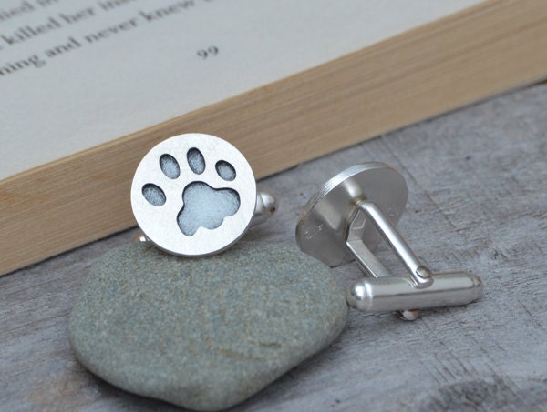 Pawprint Cufflinks in Sterling Silver, Personalized Pawprint Cufflinks