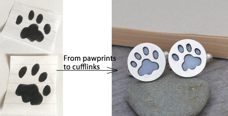 Pawprint Cufflinks in Sterling Silver, Personalized Pawprint Cufflinks