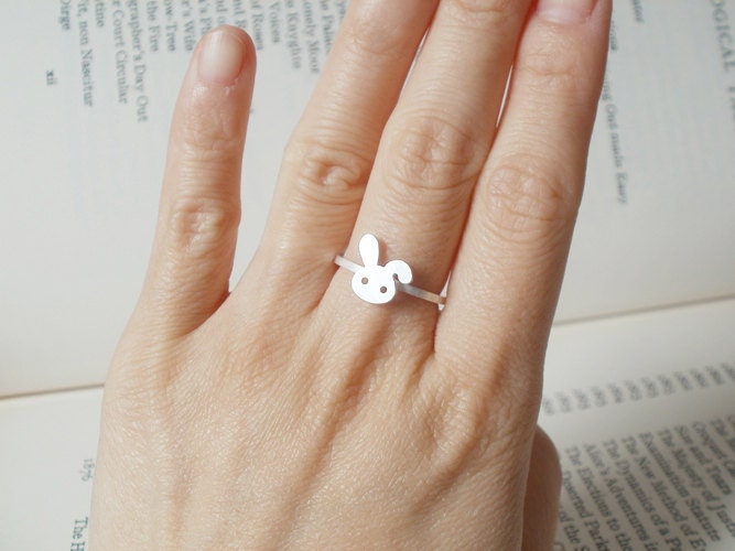 Rabbit Ring in Sterling Silver, Silver Bunny Ring, Floppy Ear Rabbit Ring