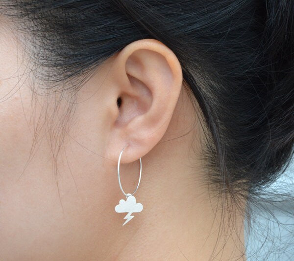 Lightning Cloud Earrings in Sterling Silver, Silver Lightning Cloud Earrings