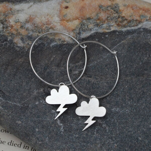 Lightning Cloud Earrings in Sterling Silver, Silver Lightning Cloud Earrings