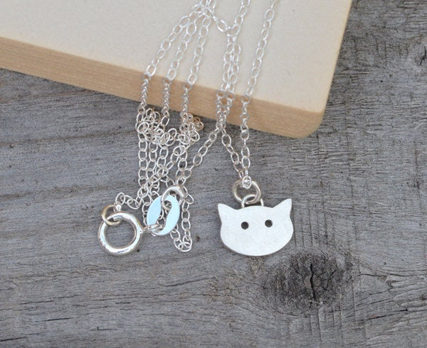 Cat Necklace in Sterling Silver, Silver Kitten Necklace