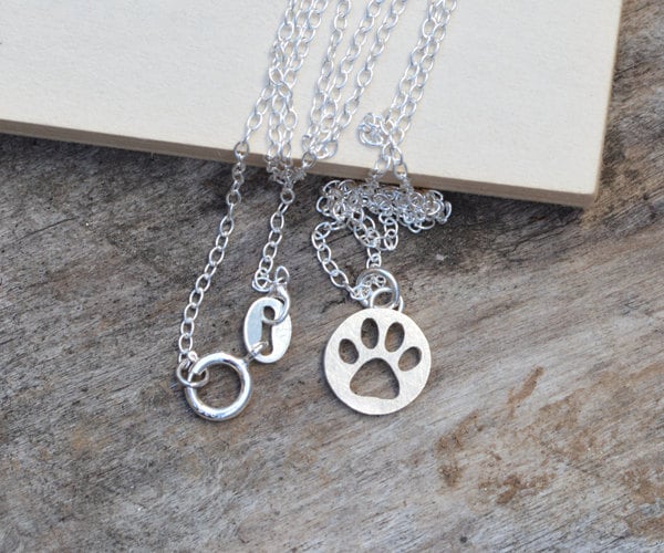 Pawprint Necklace in Sterling Silver, Silver Paw Print Necklace