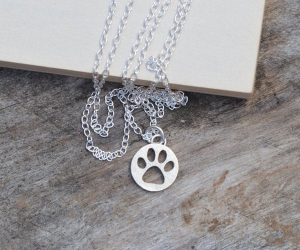 Pawprint Necklace in Sterling Silver, Silver Paw Print Necklace