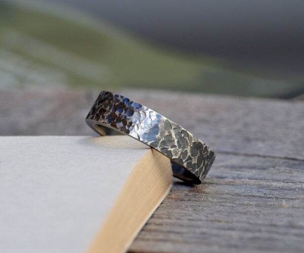 Textured Wedding Band, Oxidised Rustic Wedding Ring, 5.5mm Wedding Band, Unisex Wedding Ring