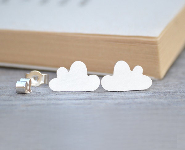 Fluffy Cloud Stud Earrings in Sterling Silver, Silver Cloud Ear Posts