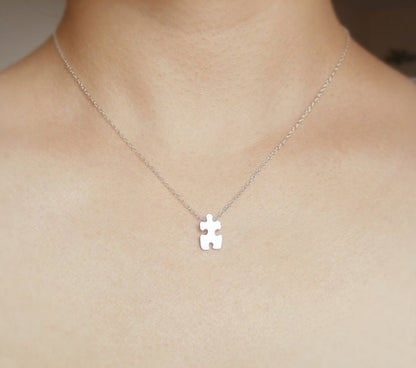Jigsaw Puzzle Necklace in Silver, Silver Puzzle Necklace, Friendship Necklace