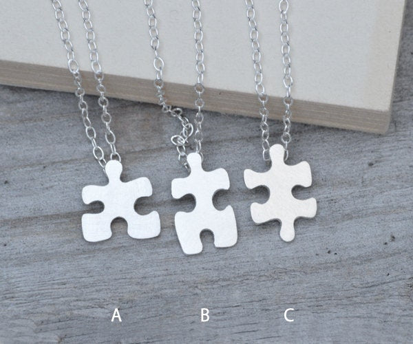 Jigsaw Puzzle Necklace in Silver, Silver Puzzle Necklace, Friendship Necklace