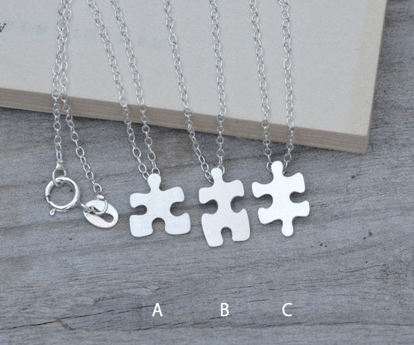 Jigsaw Puzzle Necklace in Silver, Silver Puzzle Necklace, Friendship Necklace