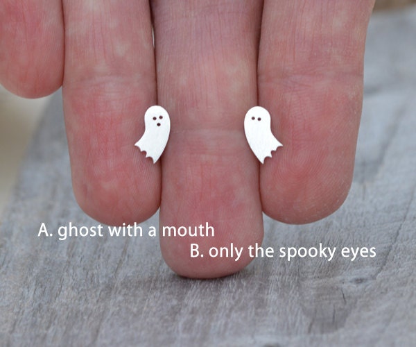 Little Ghost Stud Earrings in Sterling Silver, Halloween Stud Earrings