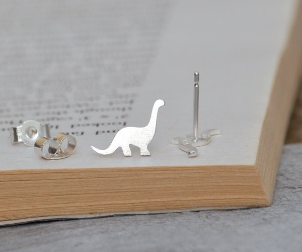 Dinosaur Stud Earrings in Sterling Silver, Brontosaurus Ear Posts